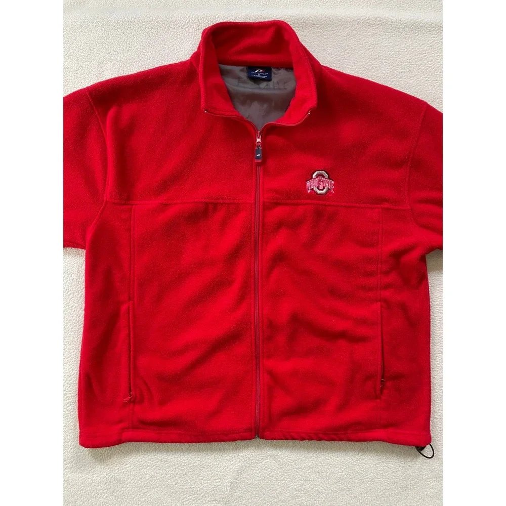 Vintage 90s Pro Player Mens XL Fleece Jacket Red Ohio State Buckeyes Full Zip